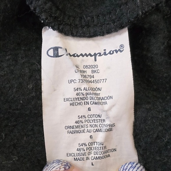 Champion Men's Black Script Logo Hoodie Sweatshirt Athletic Wear Size L Fleece - Picture 4 of 5